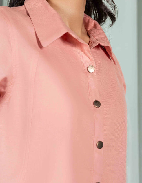JACQUARD PANELED CROPPED SHIRT
